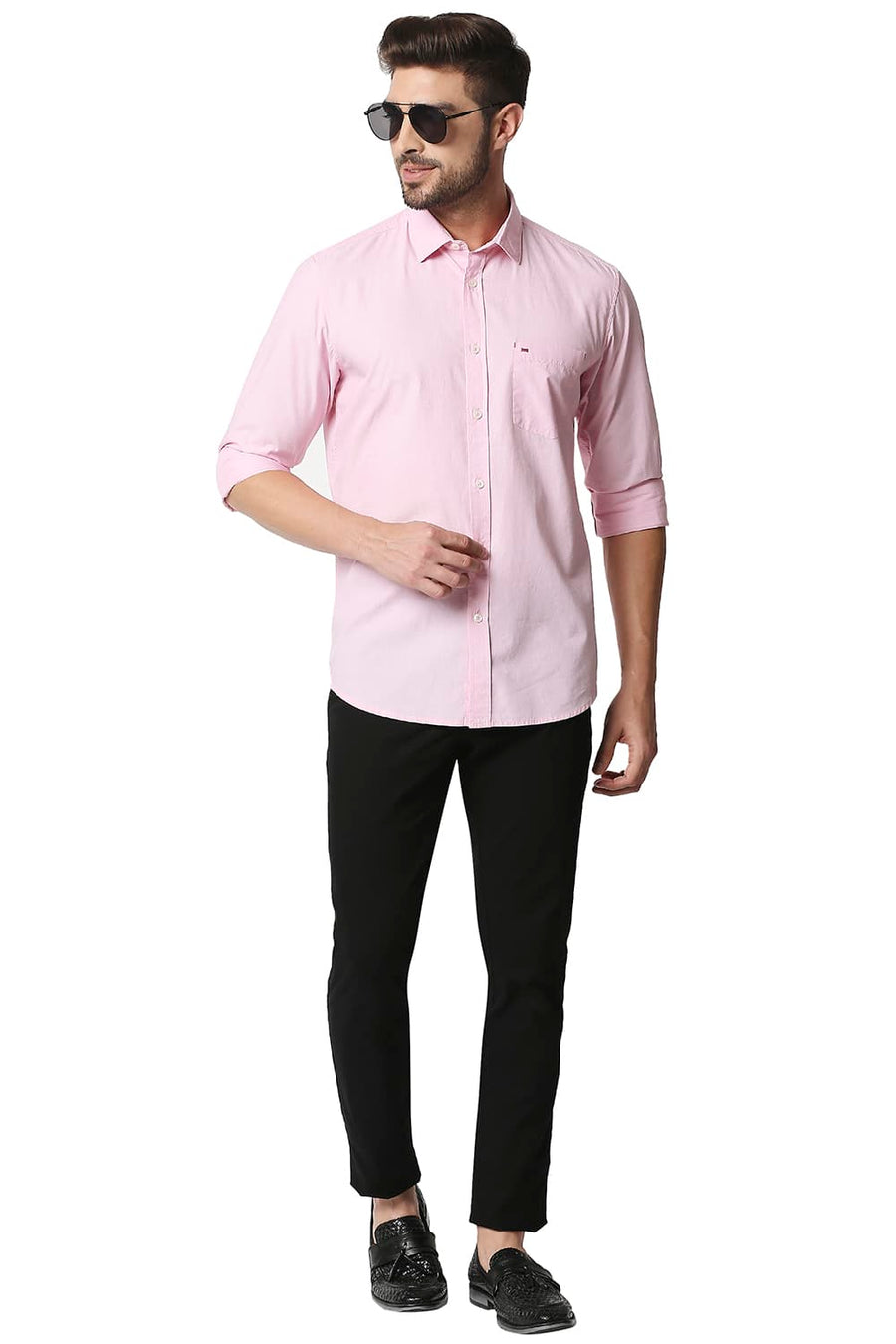 BASICS SLIM FIT PINK BALLERINA FIL-A-FIL SHIRT