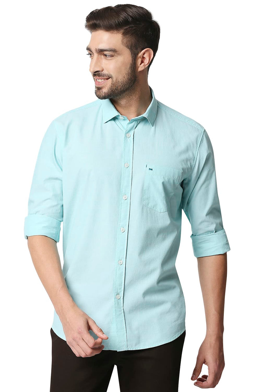BASICS SLIM FIT ARUBA GREEN FIL-A-FIL SHIRT