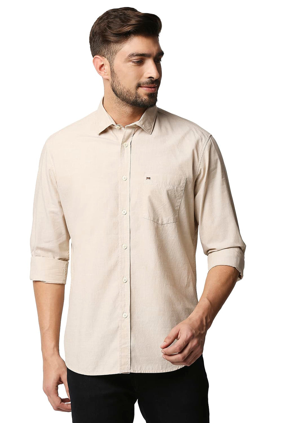 BASICS SLIM FIT TAPIOCA BEIGE FIL-A-FIL SHIRT