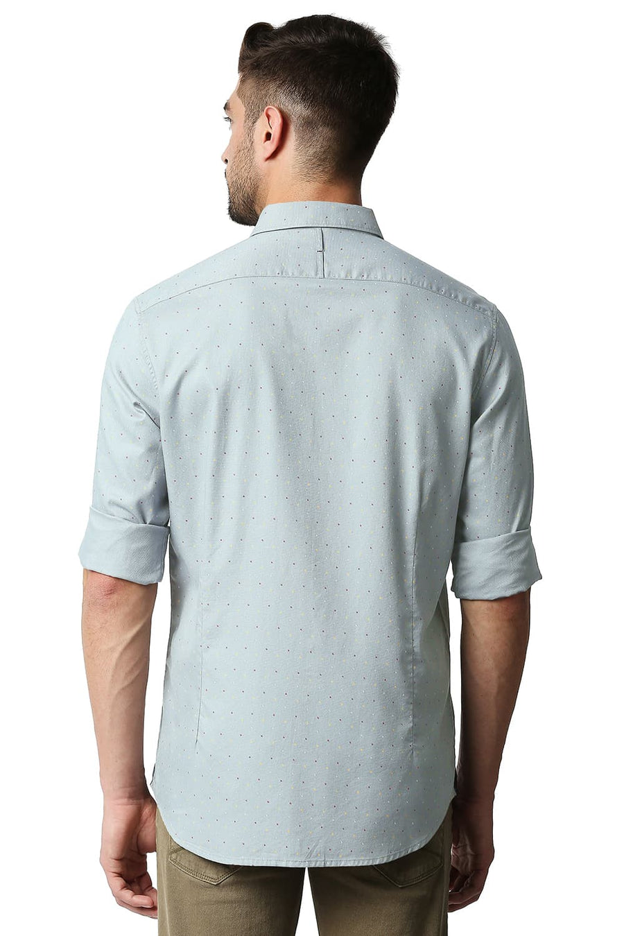 BASICS SLIM FIT QUARRY GREY DOBBY PRINTED SHIRT