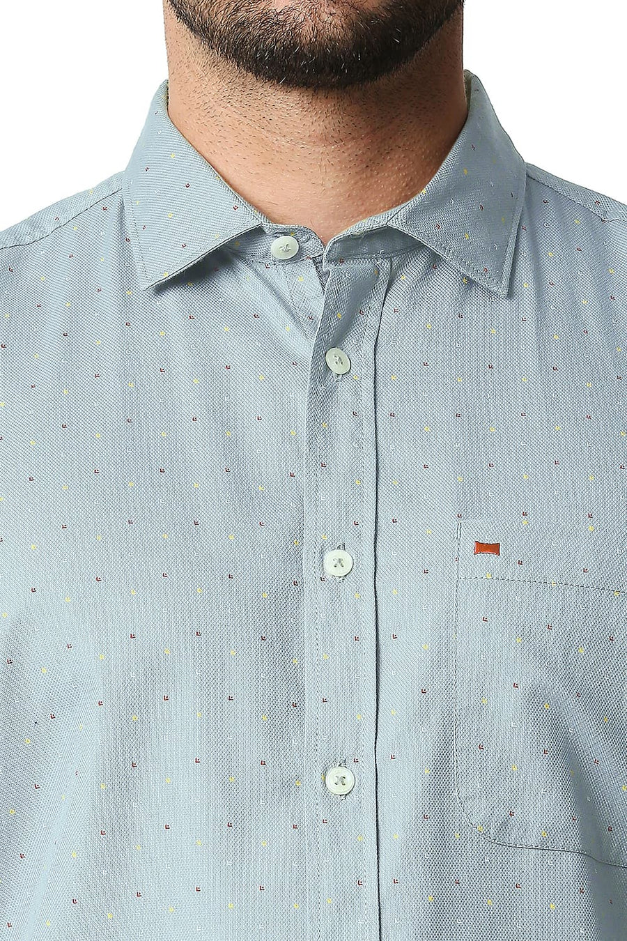 BASICS SLIM FIT QUARRY GREY DOBBY PRINTED SHIRT