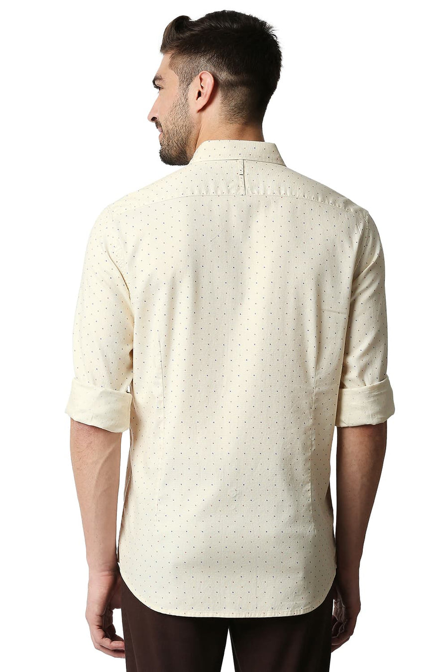 BASICS SLIM FIT CAP BEIGE DOBBY PRINTED SHIRT