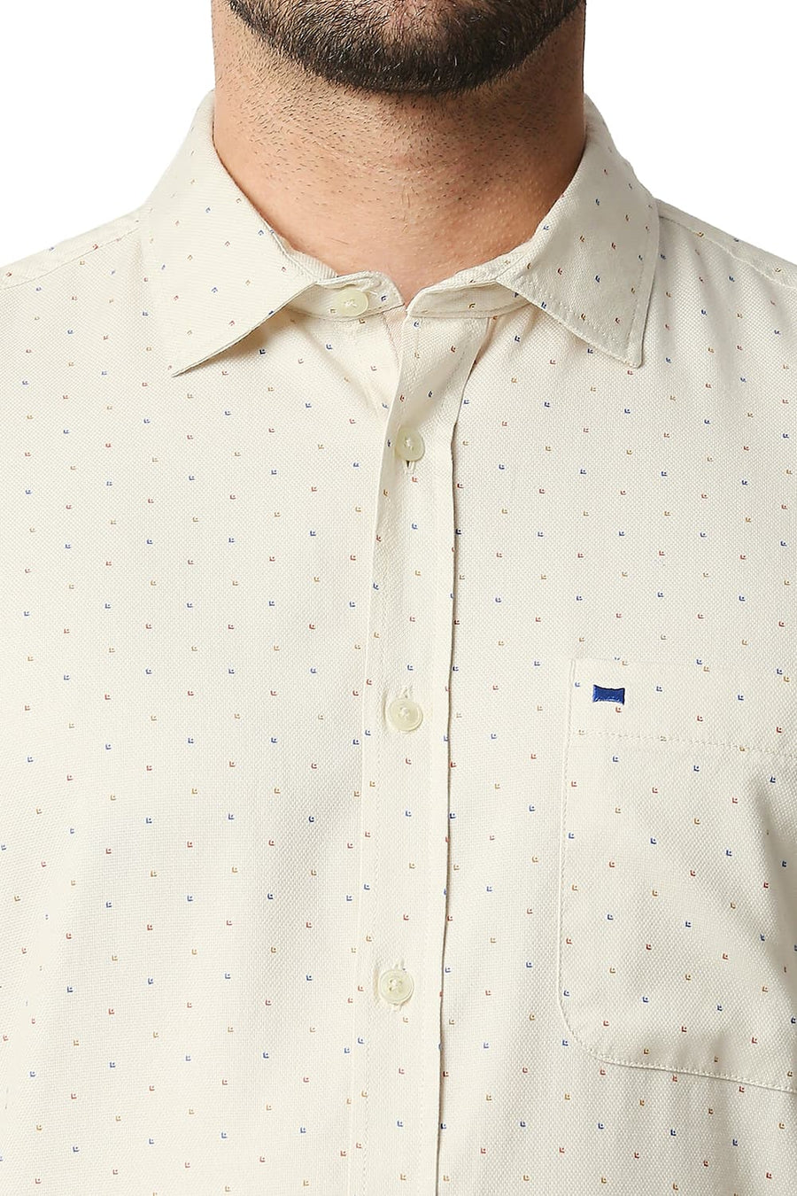 BASICS SLIM FIT CAP BEIGE DOBBY PRINTED SHIRT