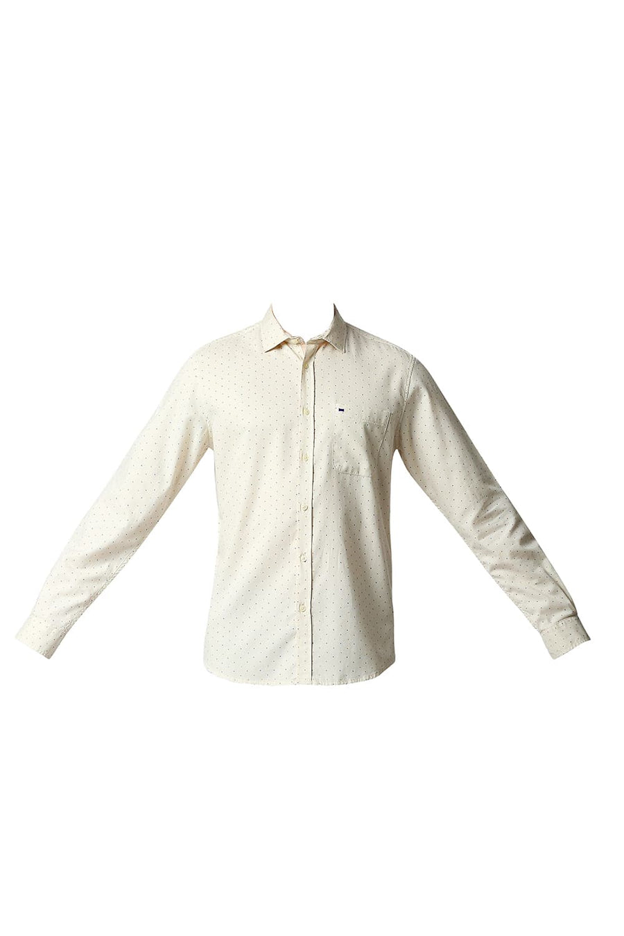 BASICS SLIM FIT CAP BEIGE DOBBY PRINTED SHIRT