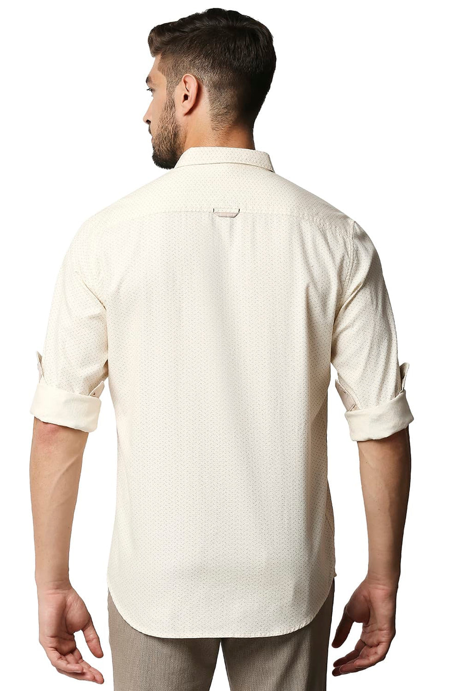 BASICS SLIM FIT CLOUD CREAM YELLOW DOBBY PRINTED SHIRT