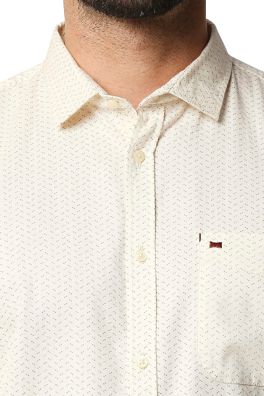 BASICS SLIM FIT CLOUD CREAM YELLOW DOBBY PRINTED SHIRT