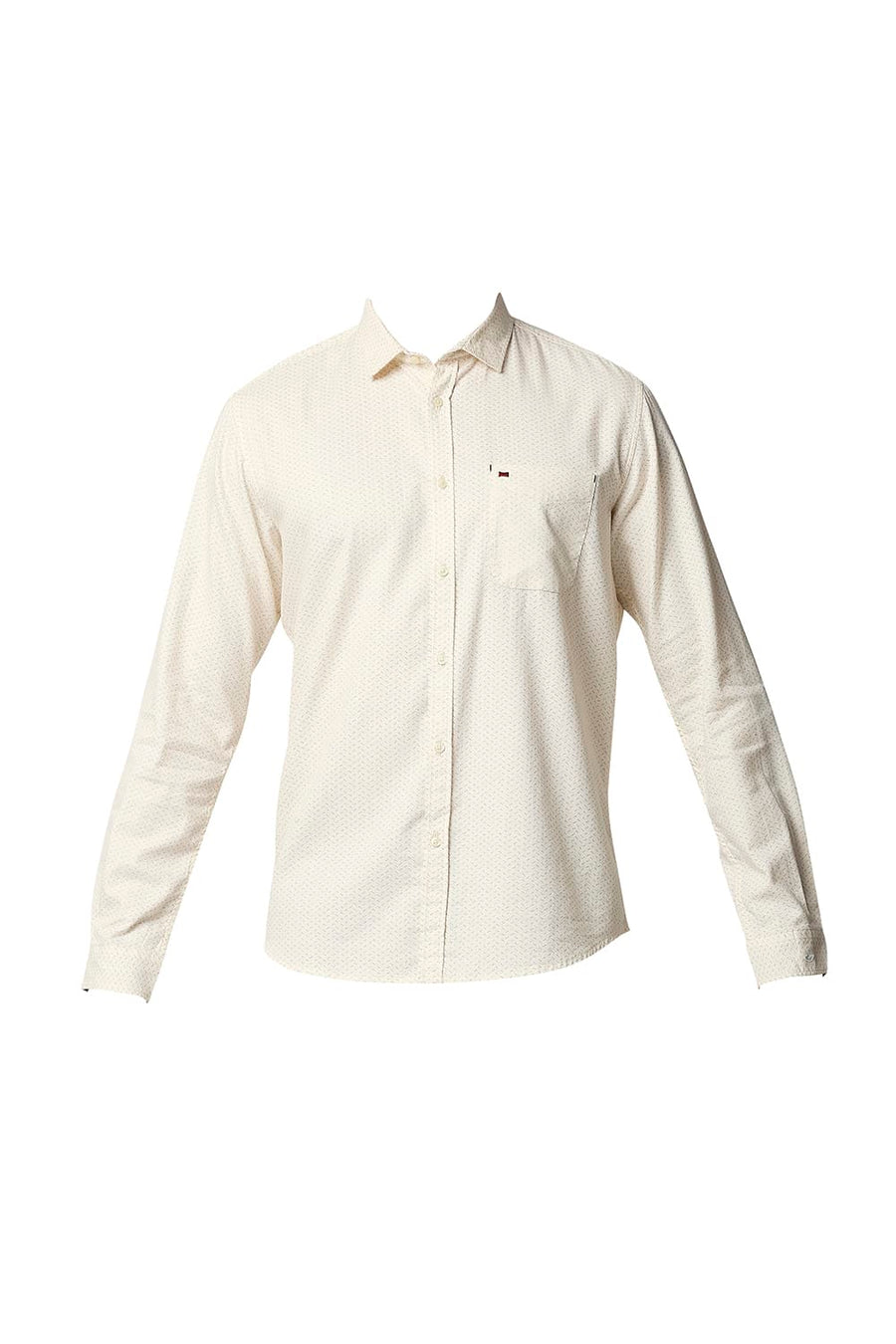 BASICS SLIM FIT CLOUD CREAM YELLOW DOBBY PRINTED SHIRT