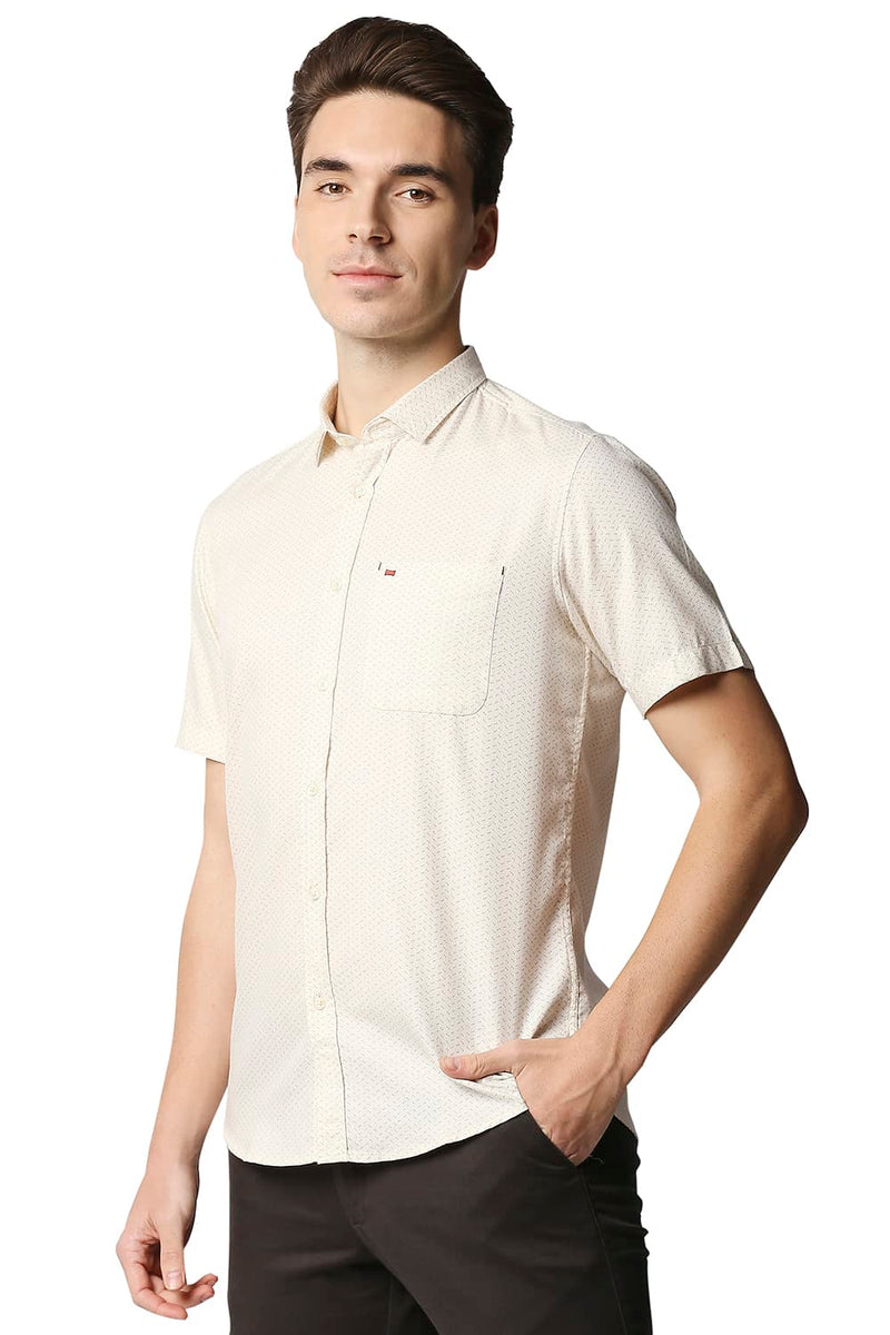 BASICS SLIM FIT DOBBY PRINTED HALFSLEEVES SHIRT