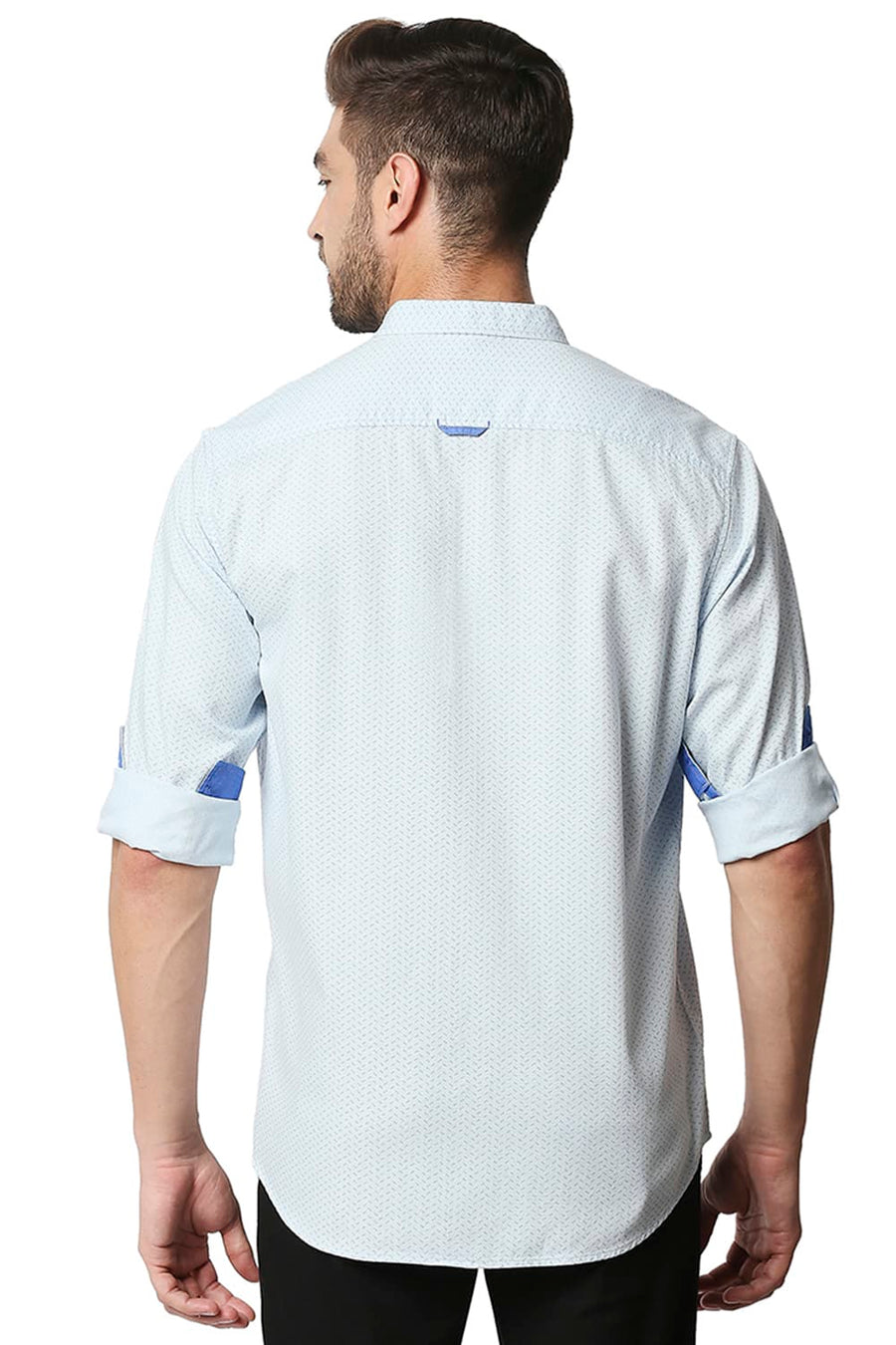 BASICS SLIM FIT BABY BLUE DOBBY PRINTED SHIRT