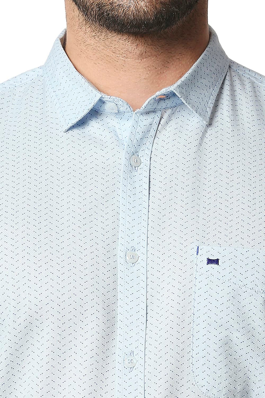 BASICS SLIM FIT BABY BLUE DOBBY PRINTED SHIRT