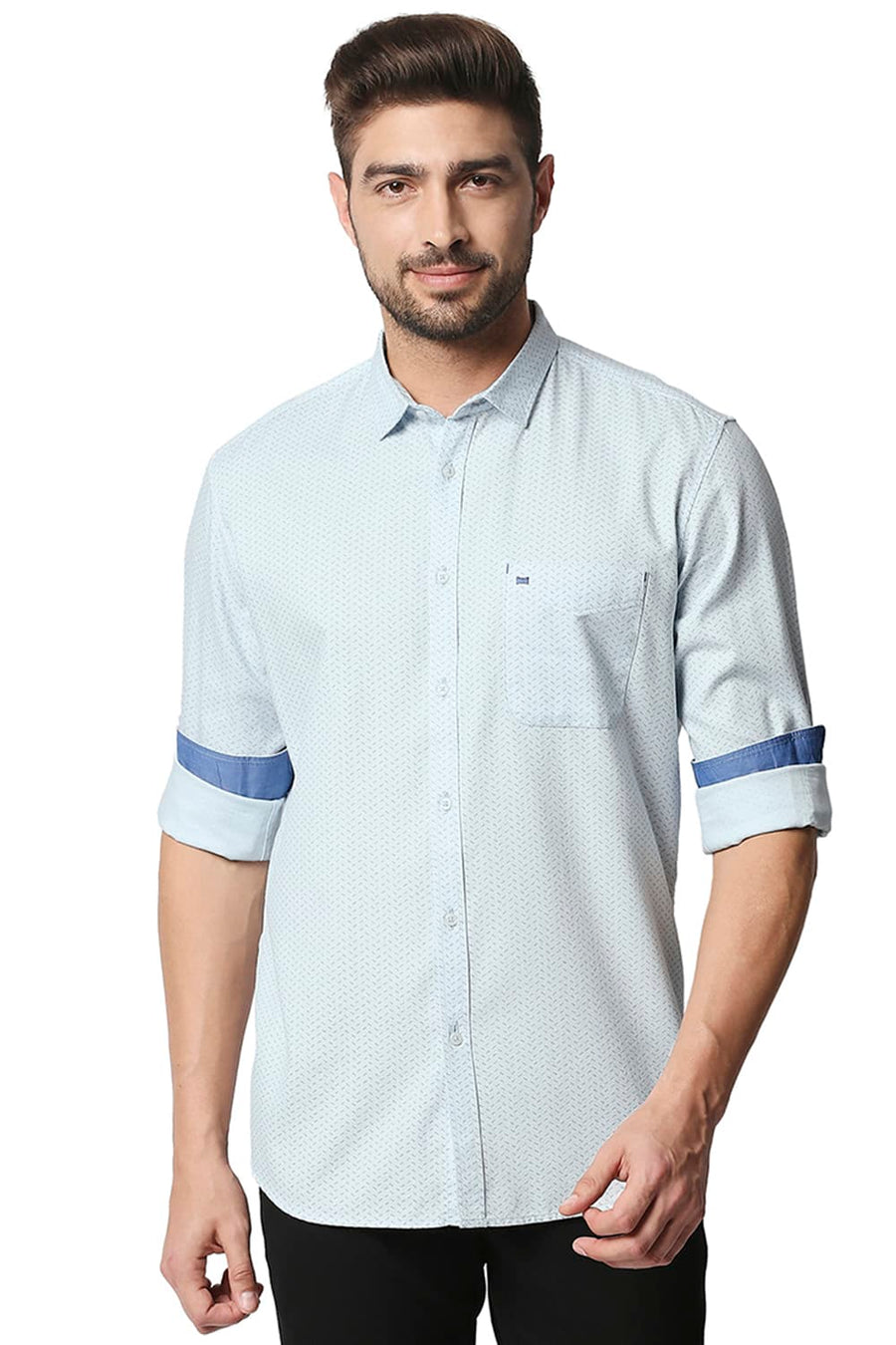 BASICS SLIM FIT BABY BLUE DOBBY PRINTED SHIRT
