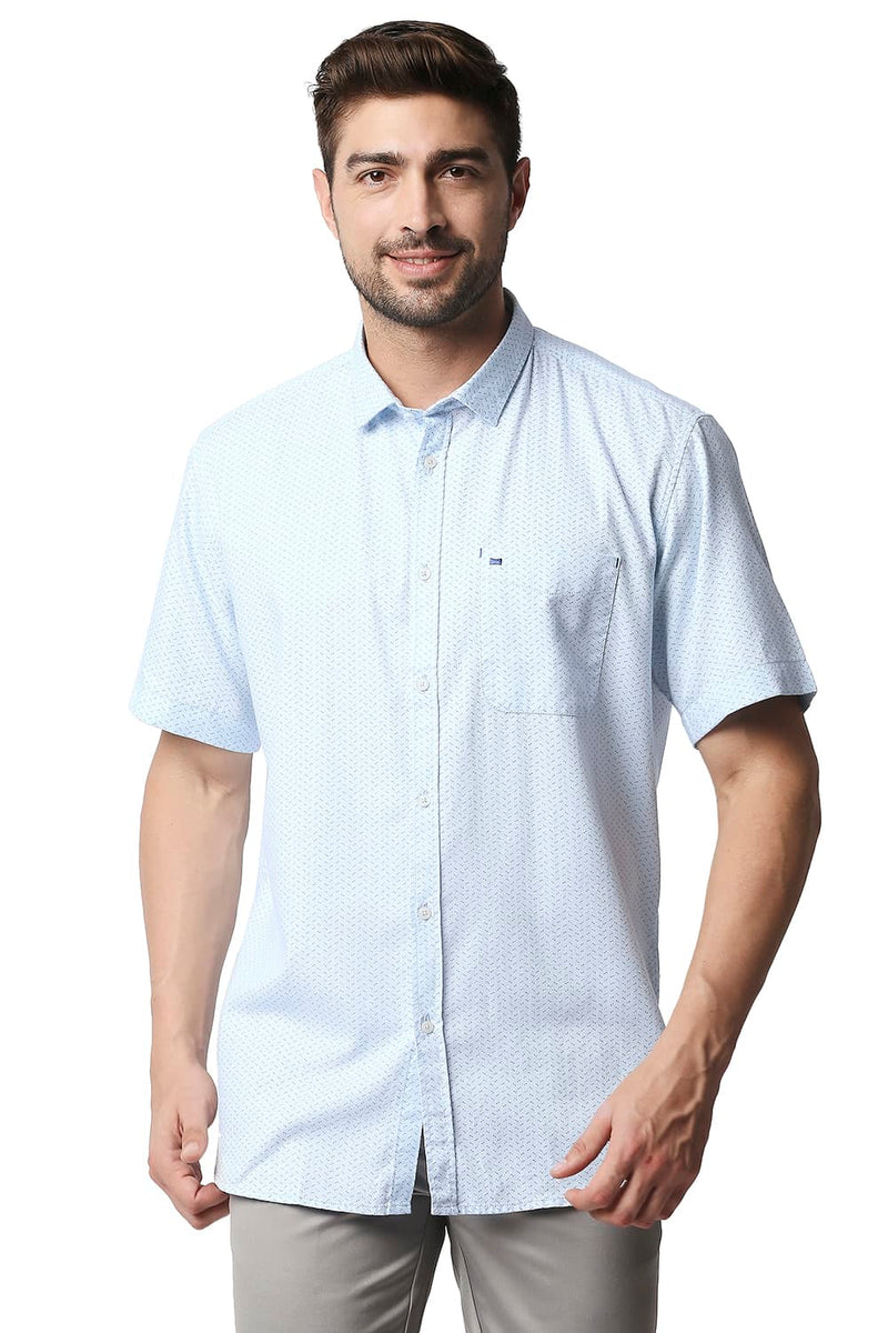 BASICS SLIM FIT DOBBY PRINTED HALFSLEEVES SHIRT