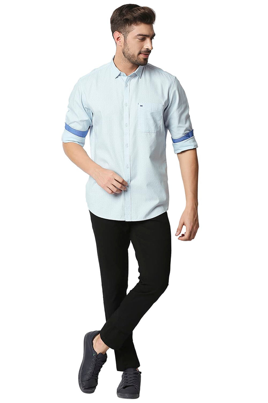 BASICS SLIM FIT BABY BLUE DOBBY PRINTED SHIRT