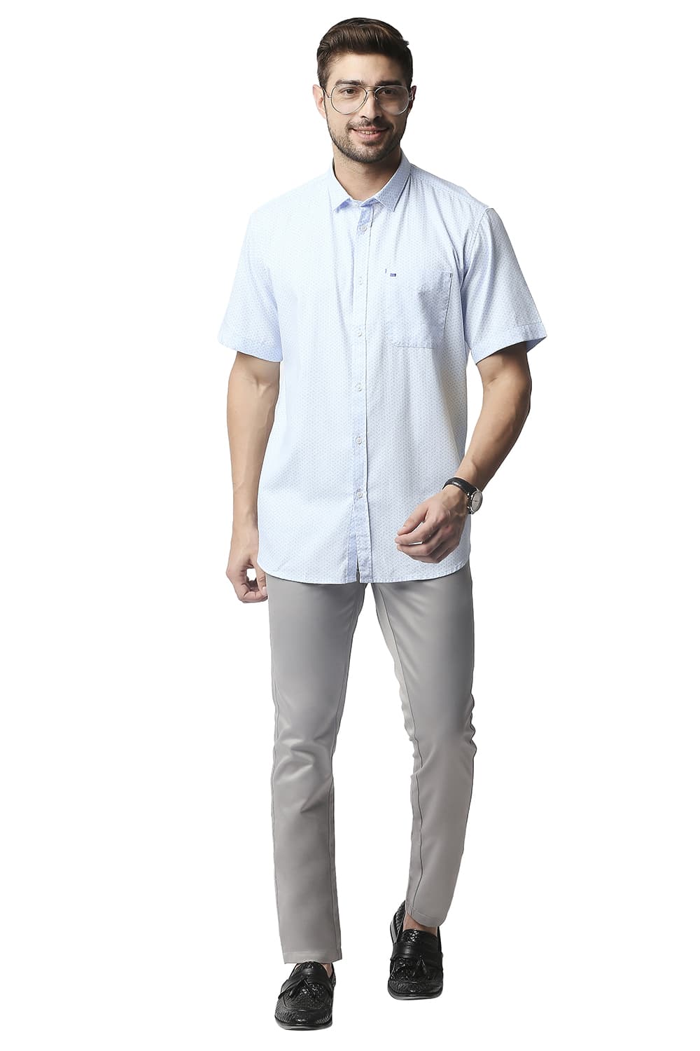 BASICS SLIM FIT DOBBY PRINTED HALFSLEEVES SHIRT