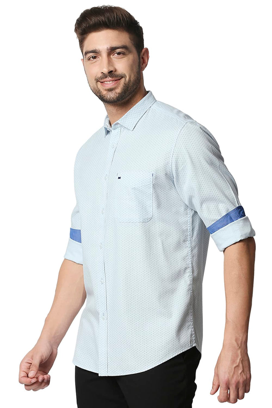 BASICS SLIM FIT BABY BLUE DOBBY PRINTED SHIRT