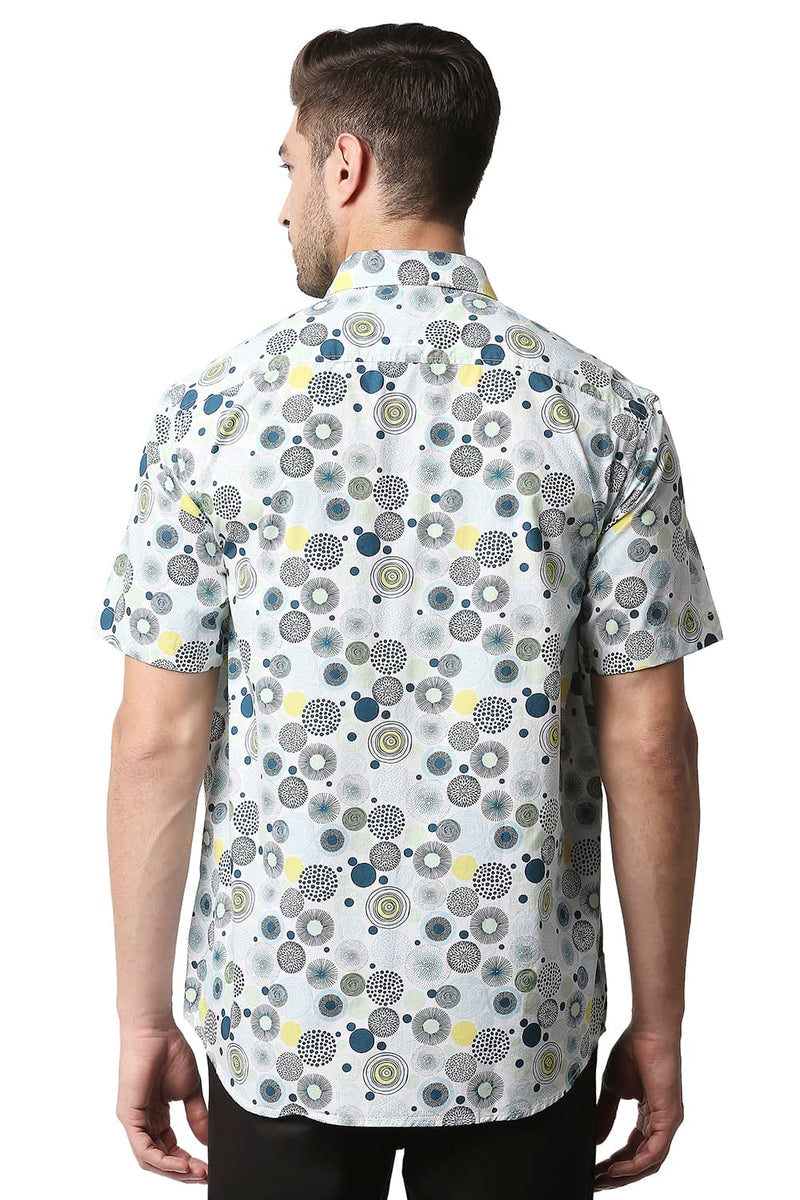 BASICS SLIM FIT POPLIN PRINTED HALFSLEEVES SHIRT