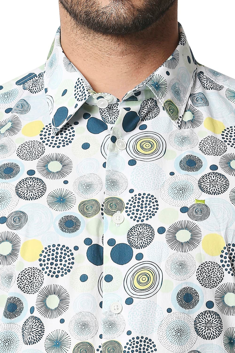 BASICS SLIM FIT LATIGO GREEN POPLIN PRINTED SHIRT