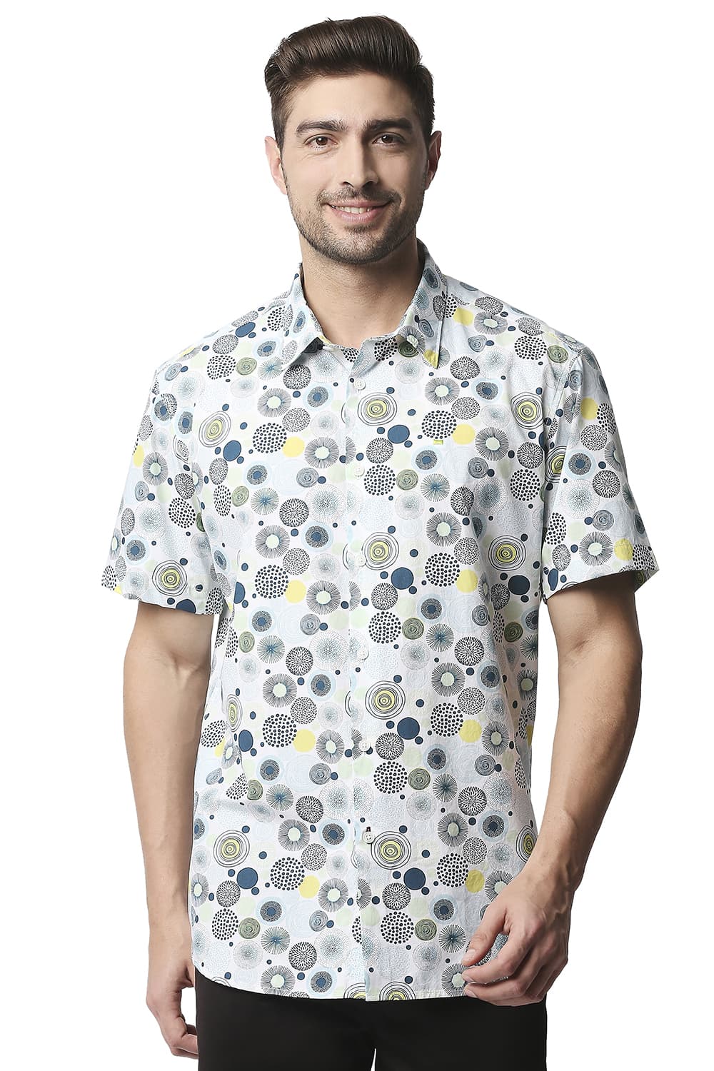 BASICS SLIM FIT POPLIN PRINTED SHIRT