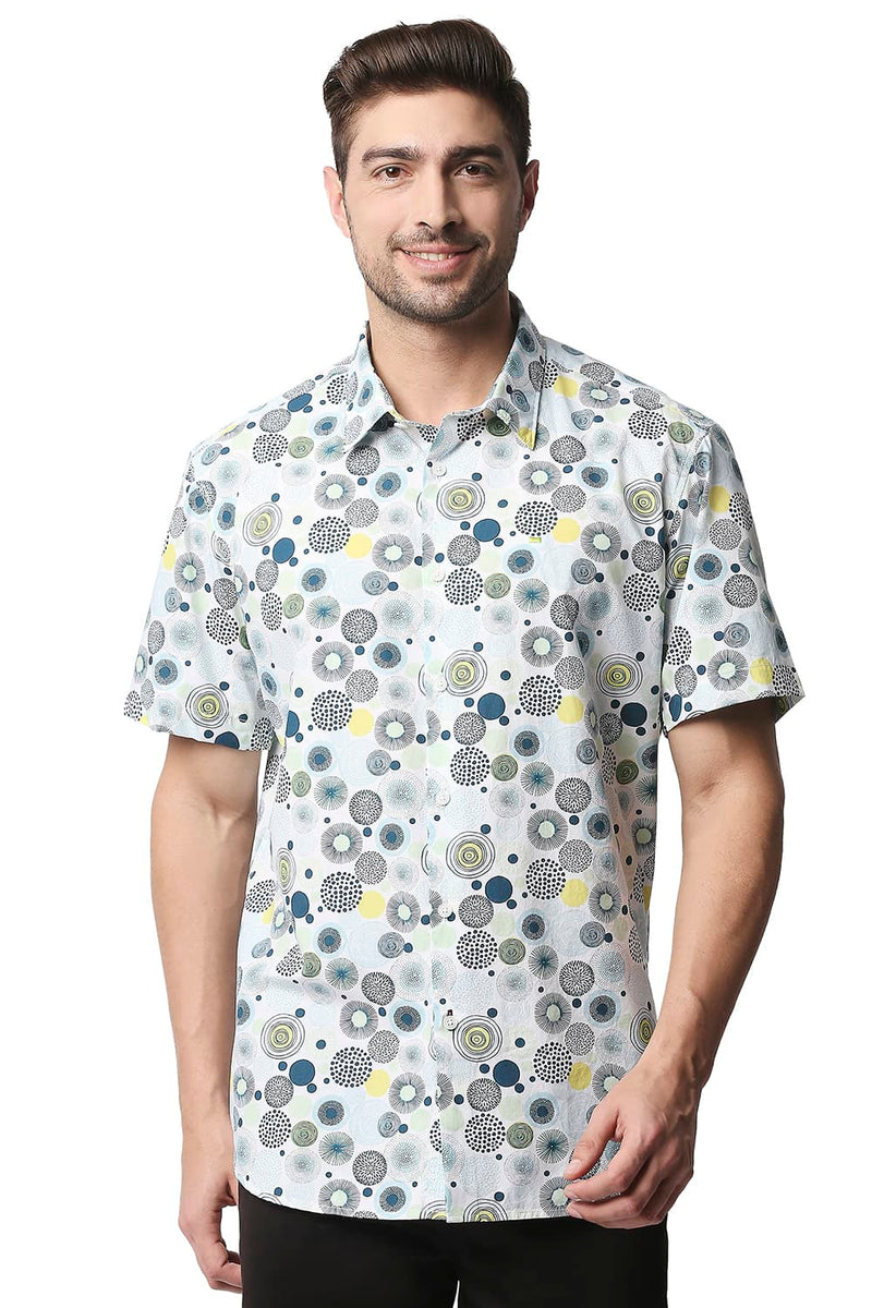 BASICS SLIM FIT POPLIN PRINTED SHIRT