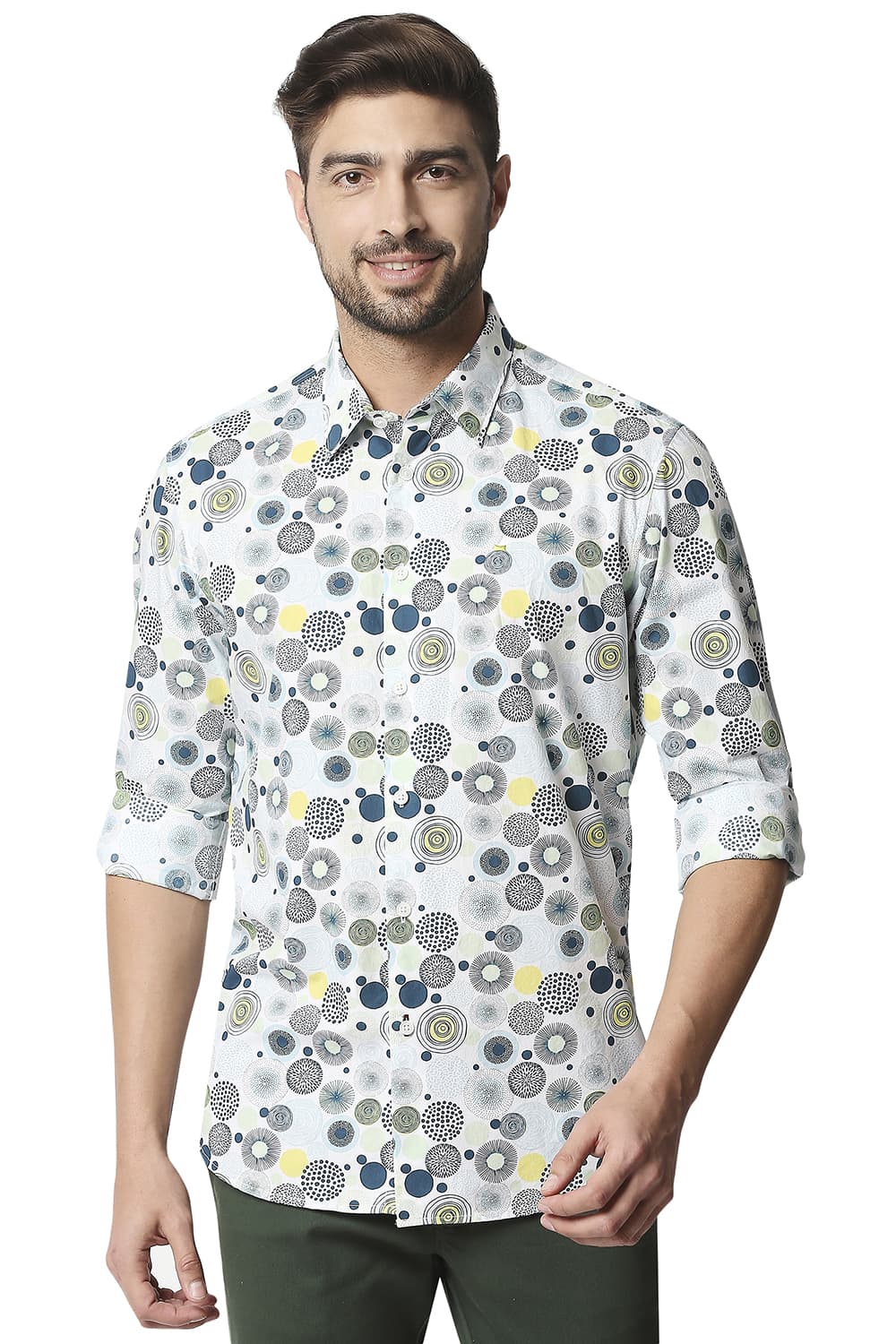 BASICS SLIM FIT POPLIN PRINTED SHIRT