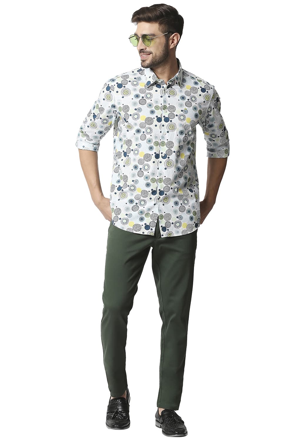 BASICS SLIM FIT POPLIN PRINTED SHIRT