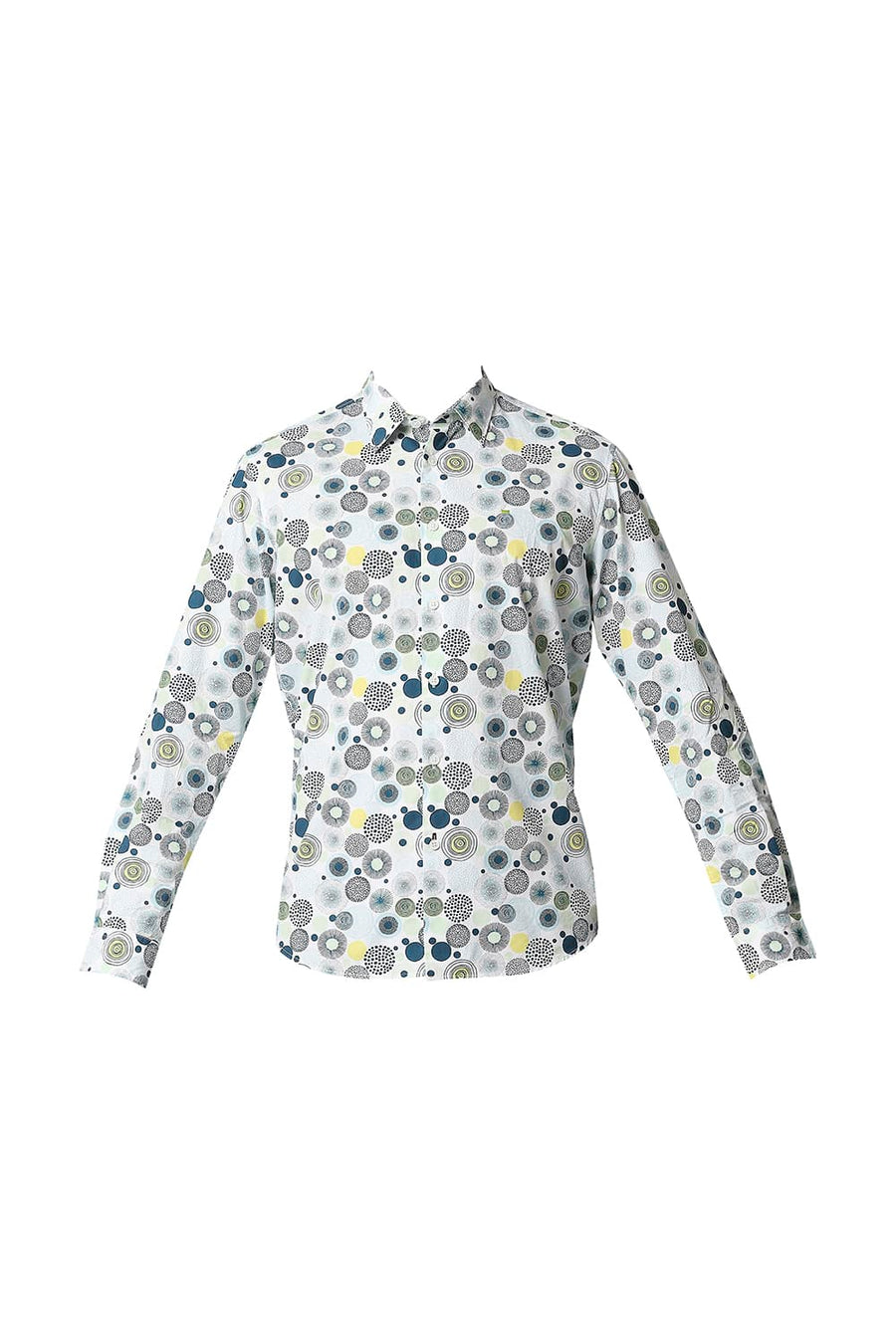 BASICS SLIM FIT LATIGO GREEN POPLIN PRINTED SHIRT