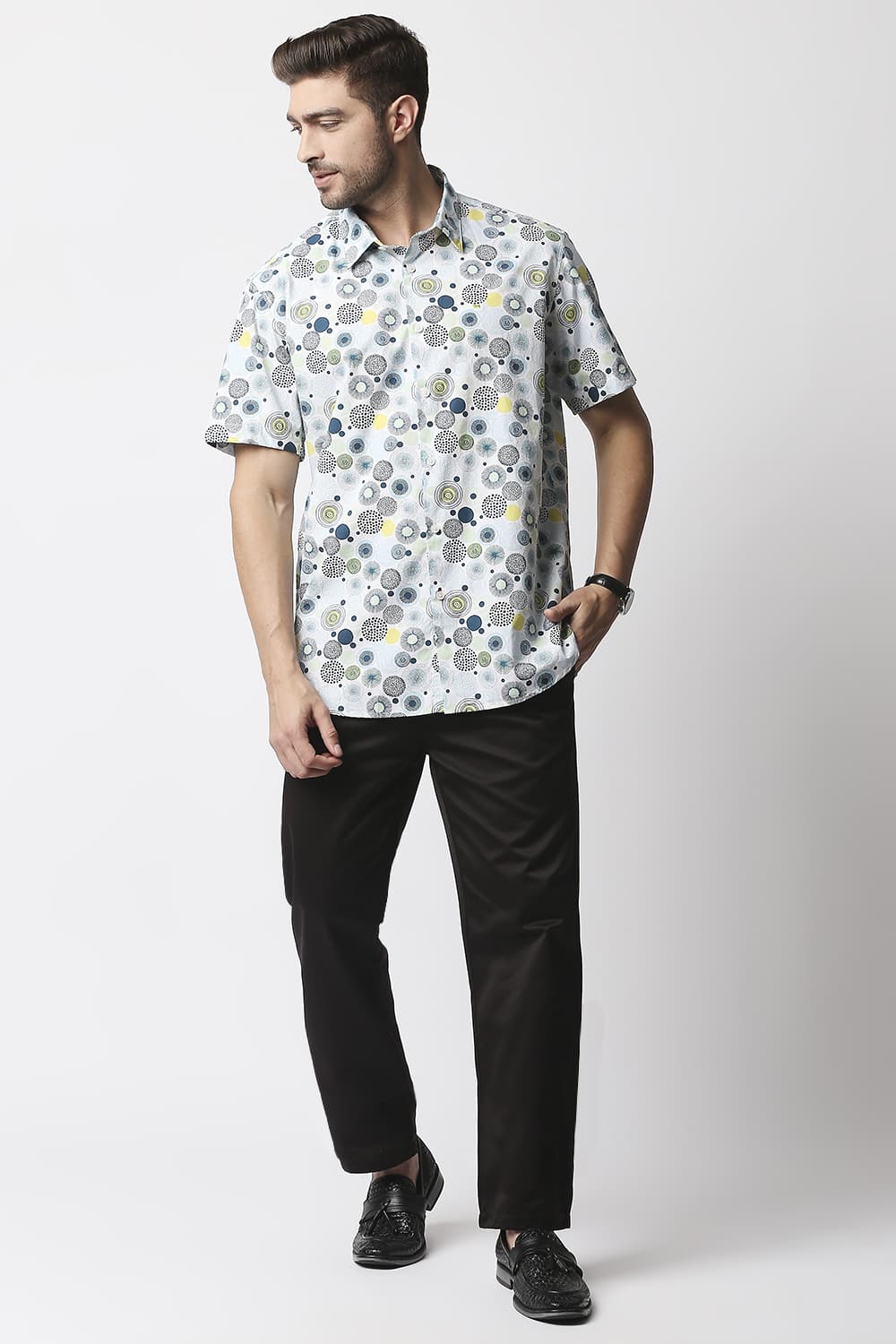 Slim Fit Poplin Printed Halfsleeves Shirt