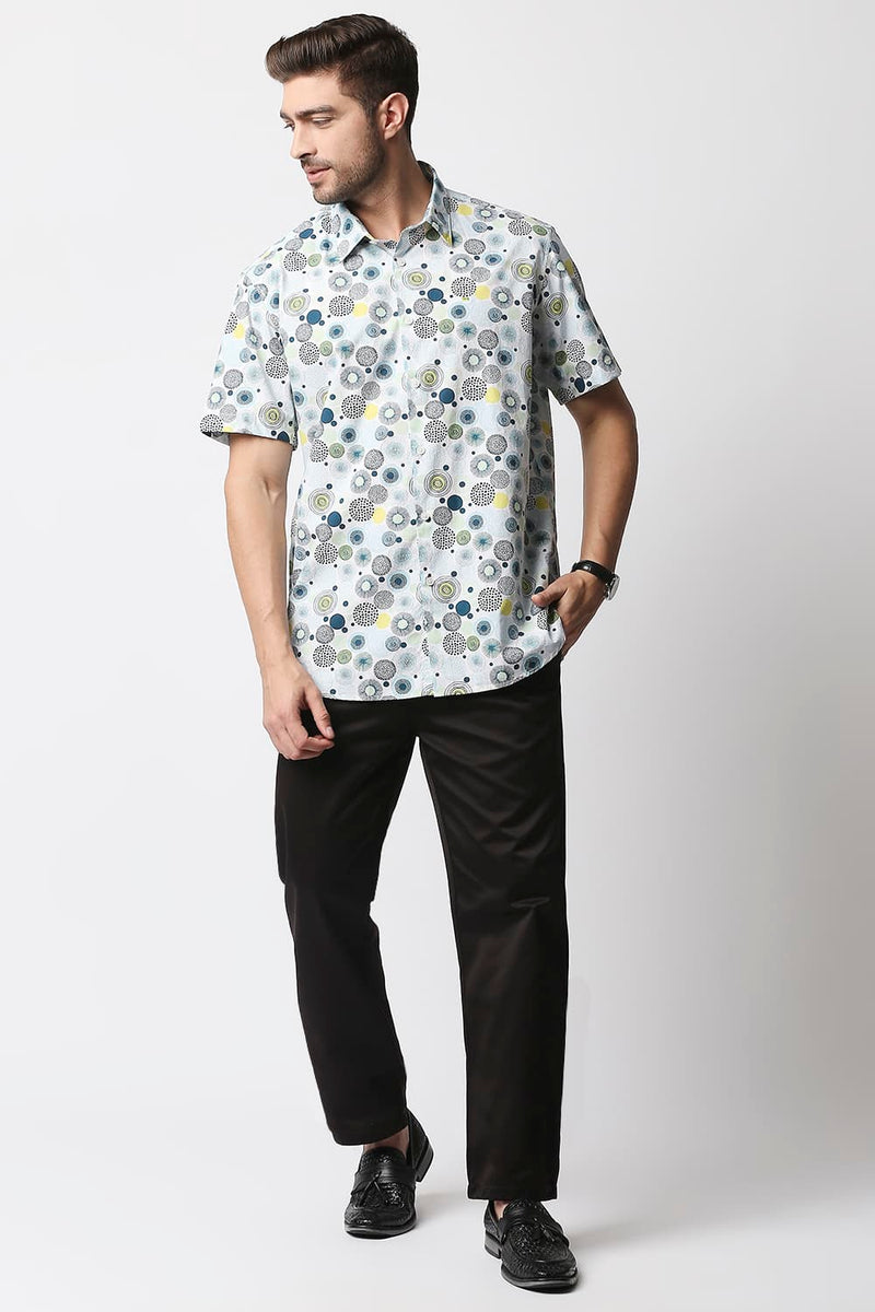 Slim Fit Poplin Printed Halfsleeves Shirt