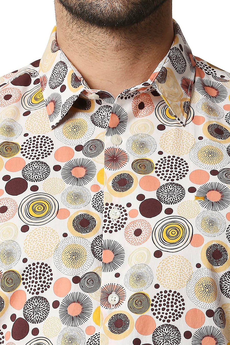 BASICS SLIM FIT FLAMINGO ORANGE POPLIN PRINTED SHIRT