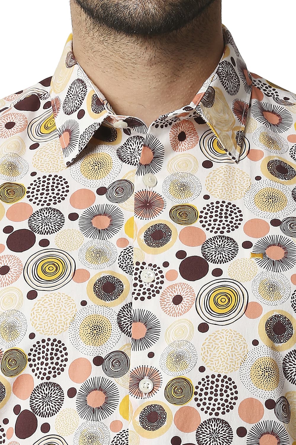 BASICS SLIM FIT POPLIN PRINTED SHIRT