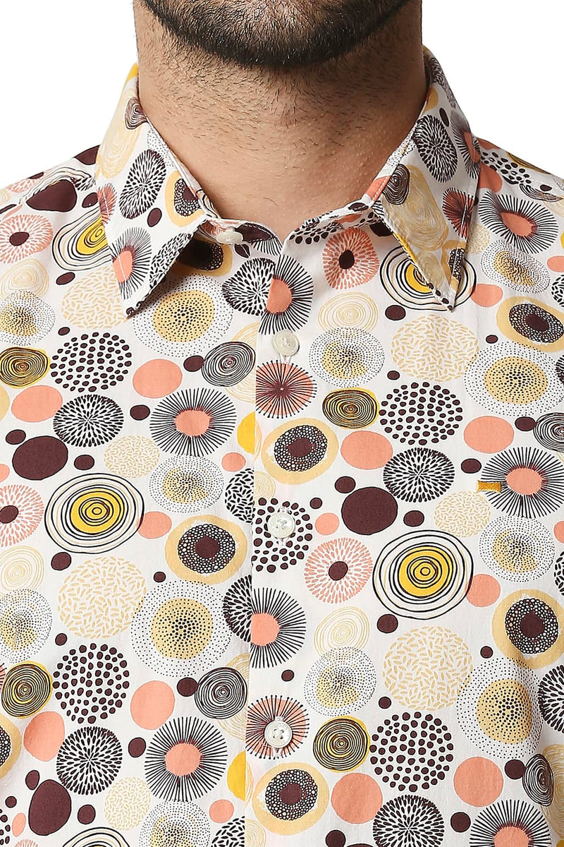 BASICS SLIM FIT POPLIN PRINTED SHIRT