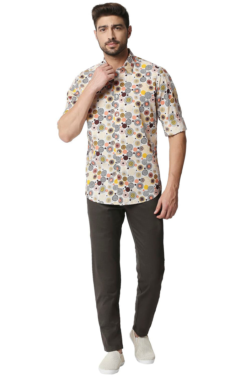 BASICS SLIM FIT POPLIN PRINTED SHIRT