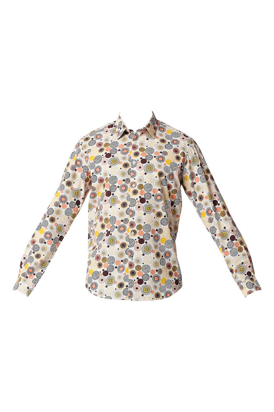 BASICS SLIM FIT FLAMINGO ORANGE POPLIN PRINTED SHIRT
