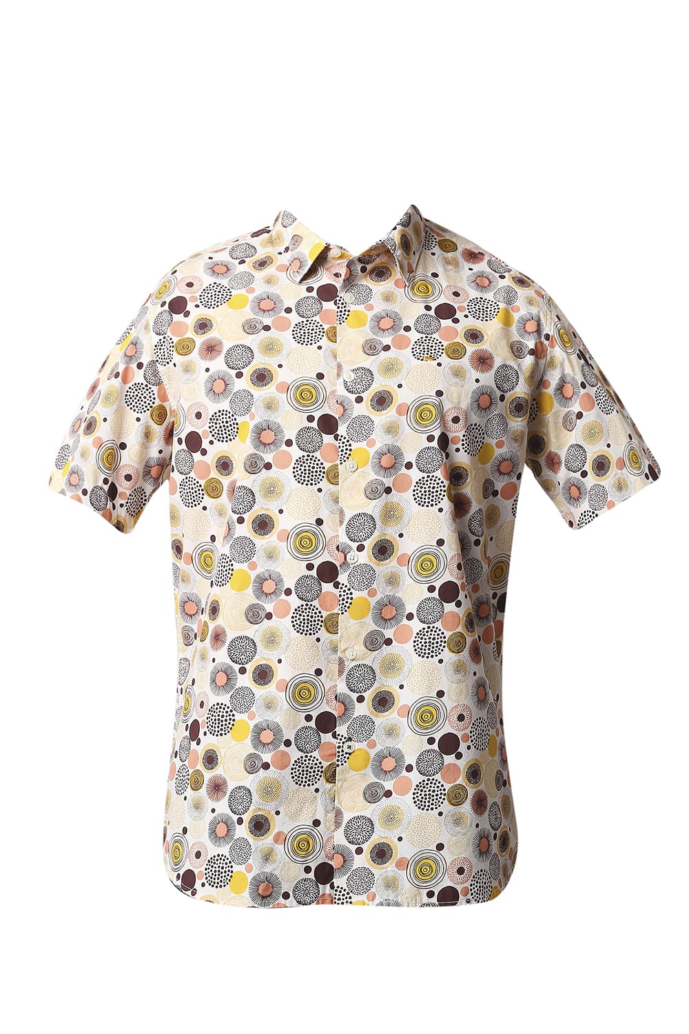 BASICS SLIM FIT POPLIN PRINTED HALFSLEEVES SHIRT