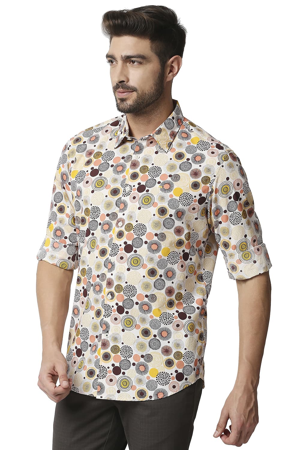 BASICS SLIM FIT POPLIN PRINTED SHIRT