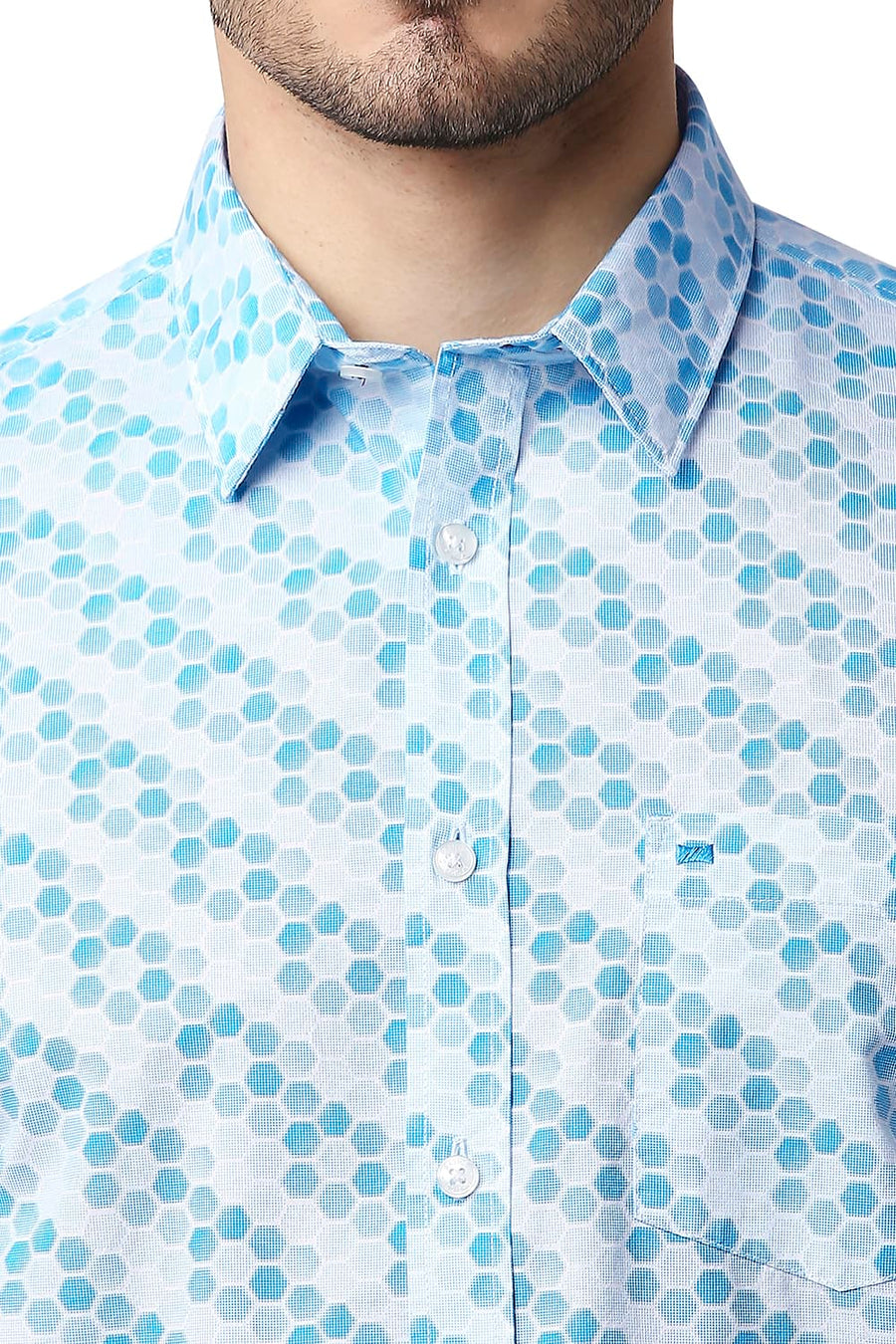 BASICS SLIM FIT BLUE JEWEL POPLIN PRINTED SHIRT