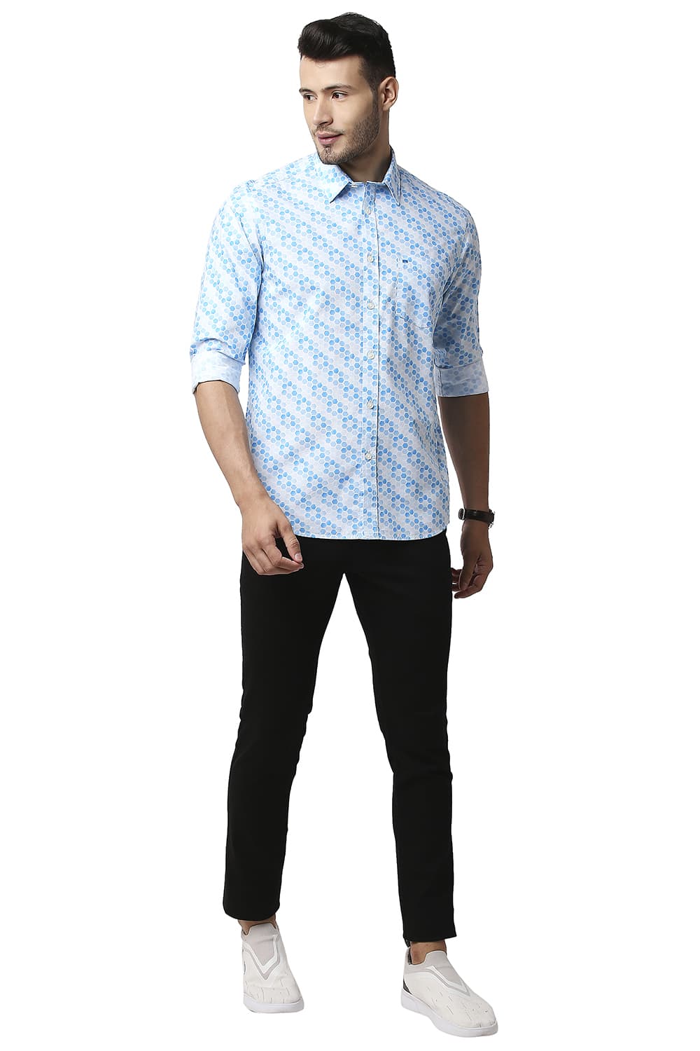 BASICS SLIM FIT POPLIN PRINTED SHIRT