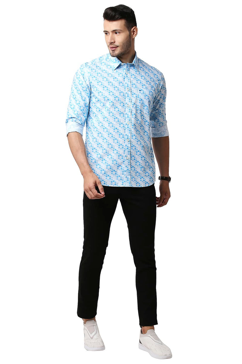 BASICS SLIM FIT POPLIN PRINTED SHIRT