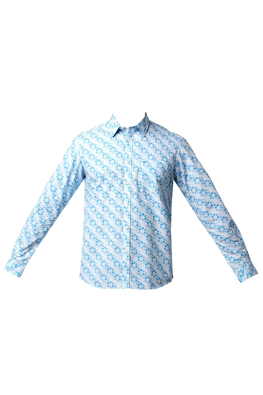 BASICS SLIM FIT BLUE JEWEL POPLIN PRINTED SHIRT