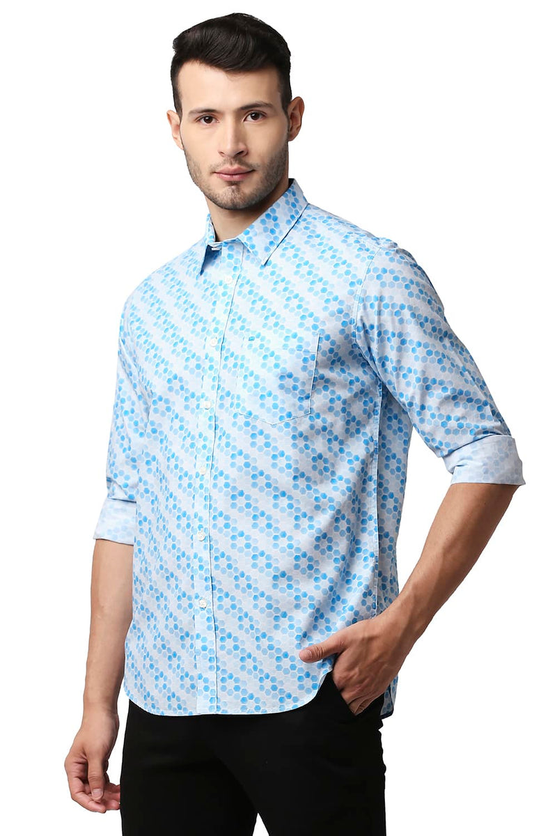 BASICS SLIM FIT POPLIN PRINTED SHIRT