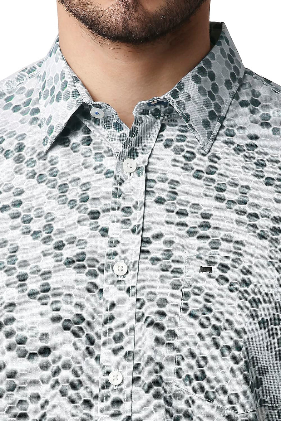 BASICS SLIM FIT SLATE GREY POPLIN PRINTED SHIRT