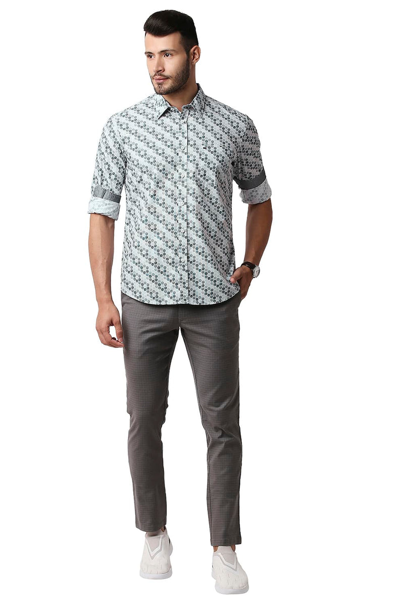 BASICS SLIM FIT POPLIN PRINTED SHIRT