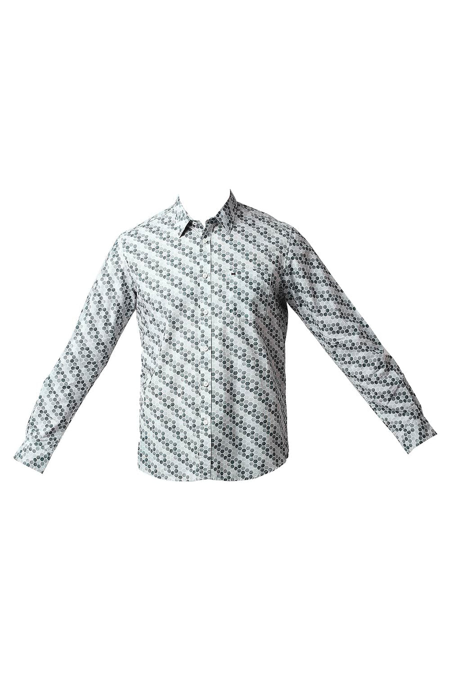 BASICS SLIM FIT SLATE GREY POPLIN PRINTED SHIRT