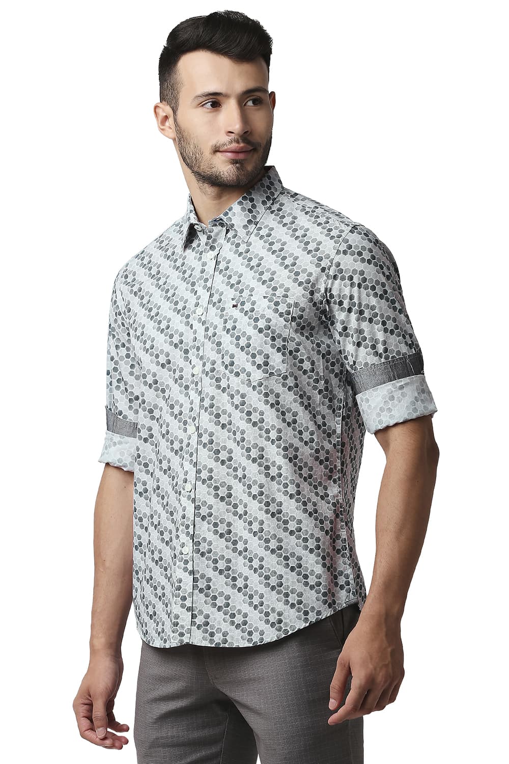 BASICS SLIM FIT POPLIN PRINTED SHIRT