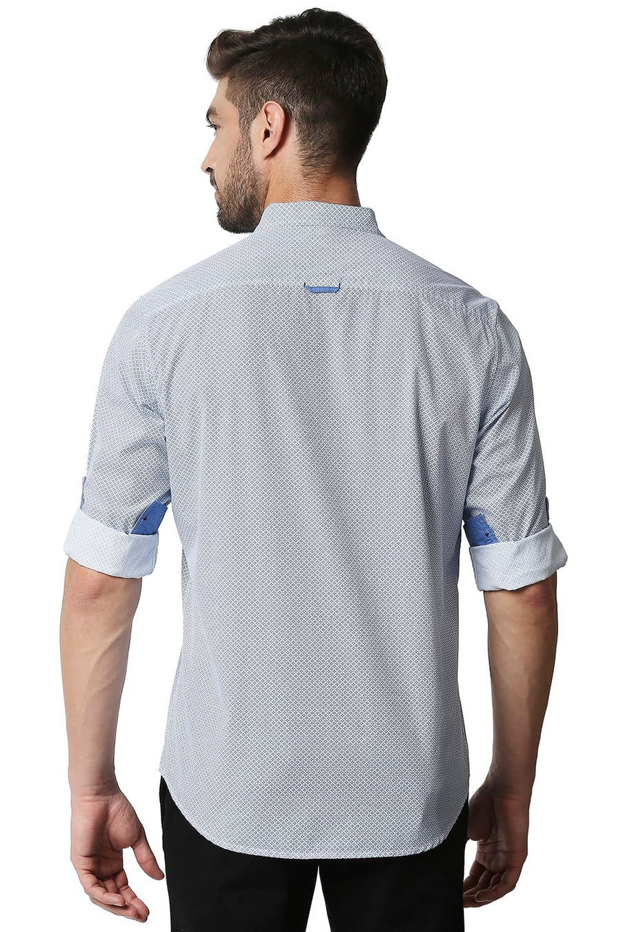 BASICS SLIM FIT OLYMPIAN BLUE POPLIN PRINTED SHIRT