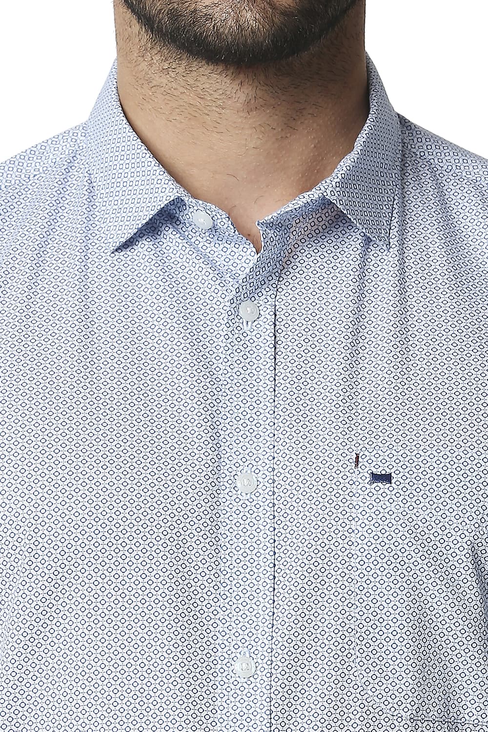 BASICS SLIM FIT POPLIN PRINTED SHIRT