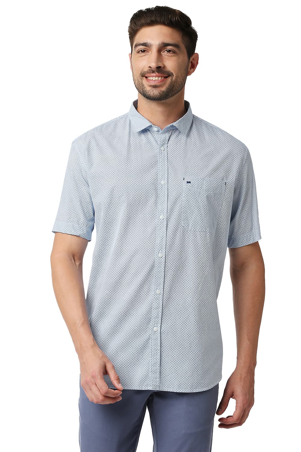 BASICS SLIM FIT POPLIN PRINTED SHIRT