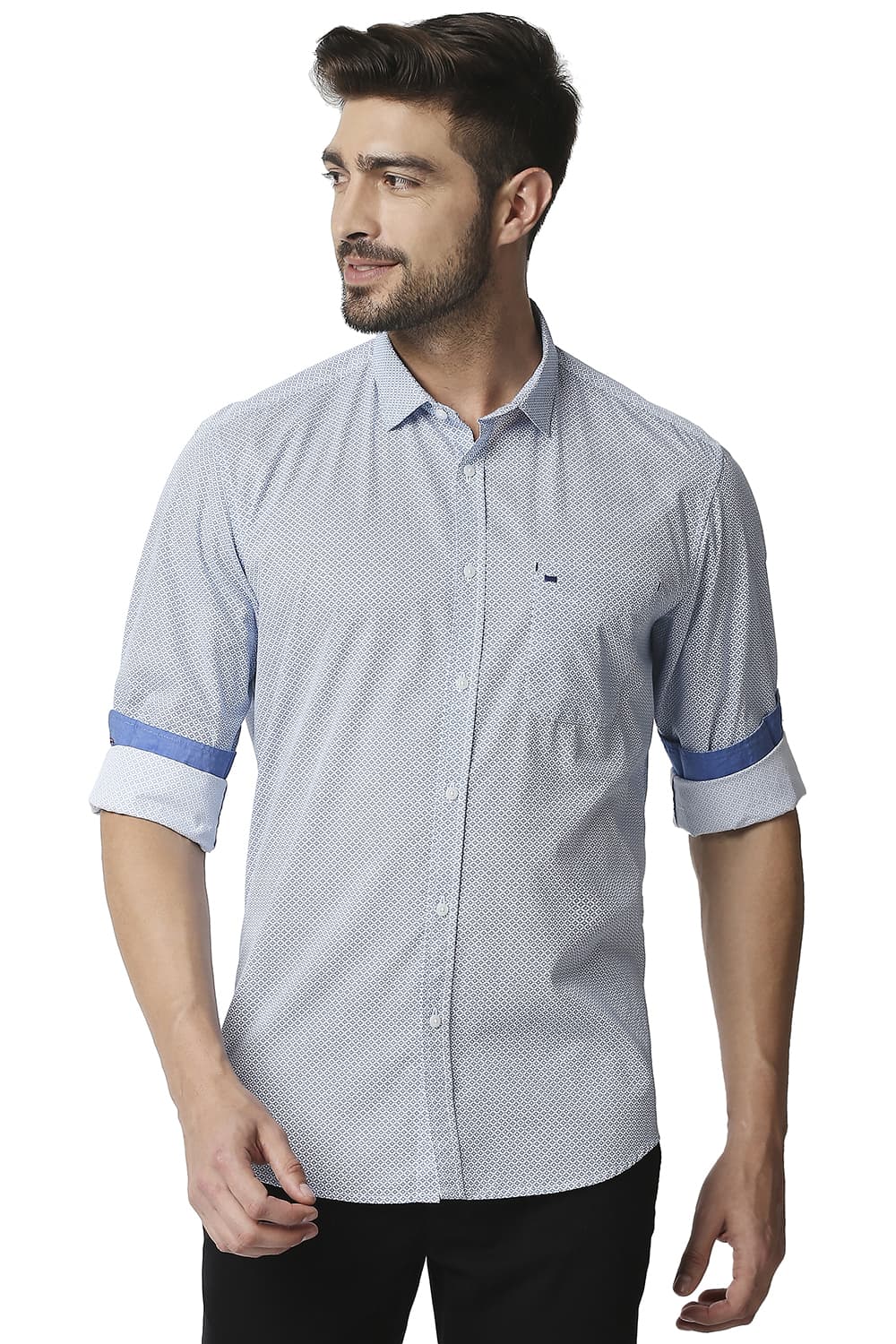 BASICS SLIM FIT POPLIN PRINTED SHIRT