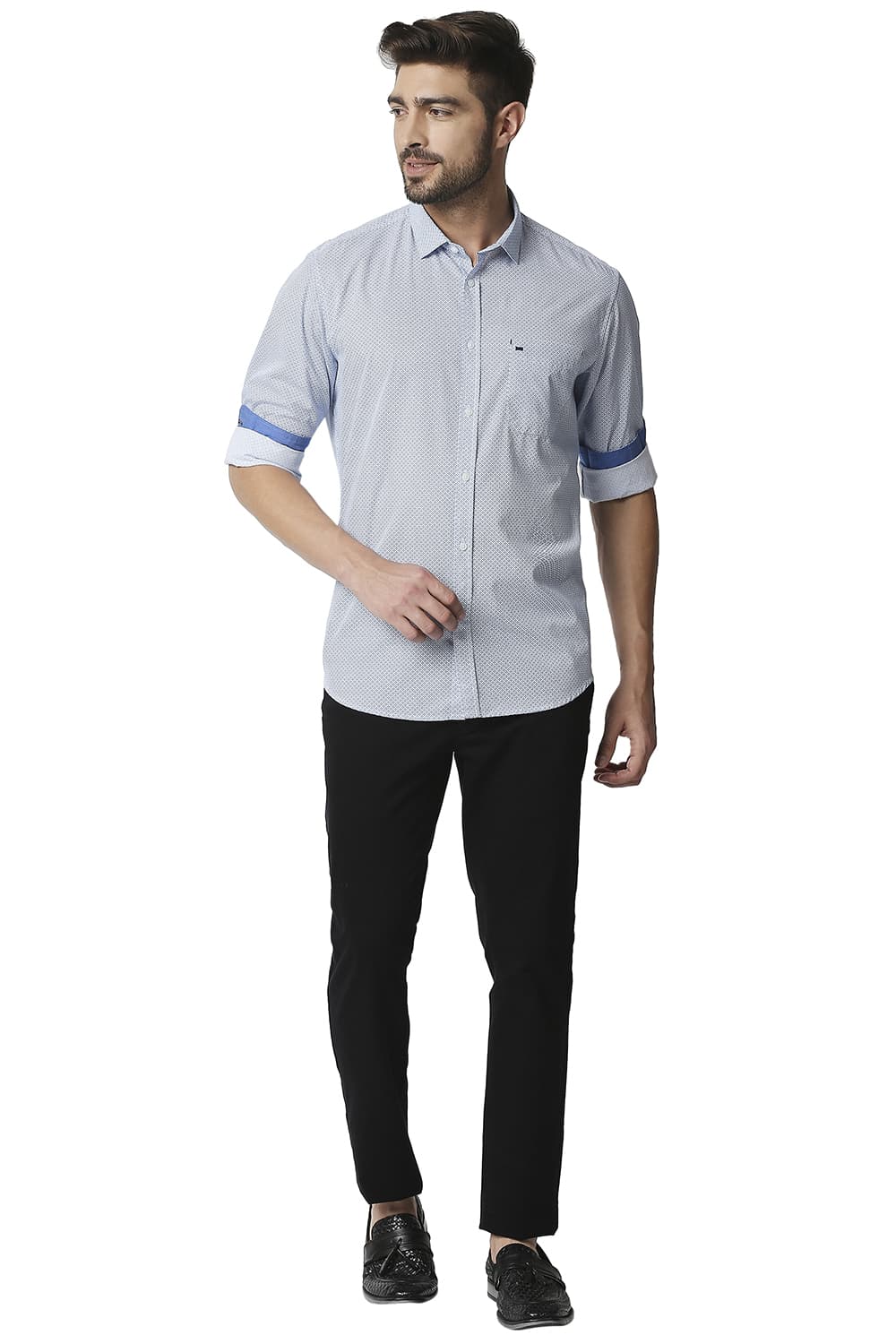 BASICS SLIM FIT POPLIN PRINTED SHIRT