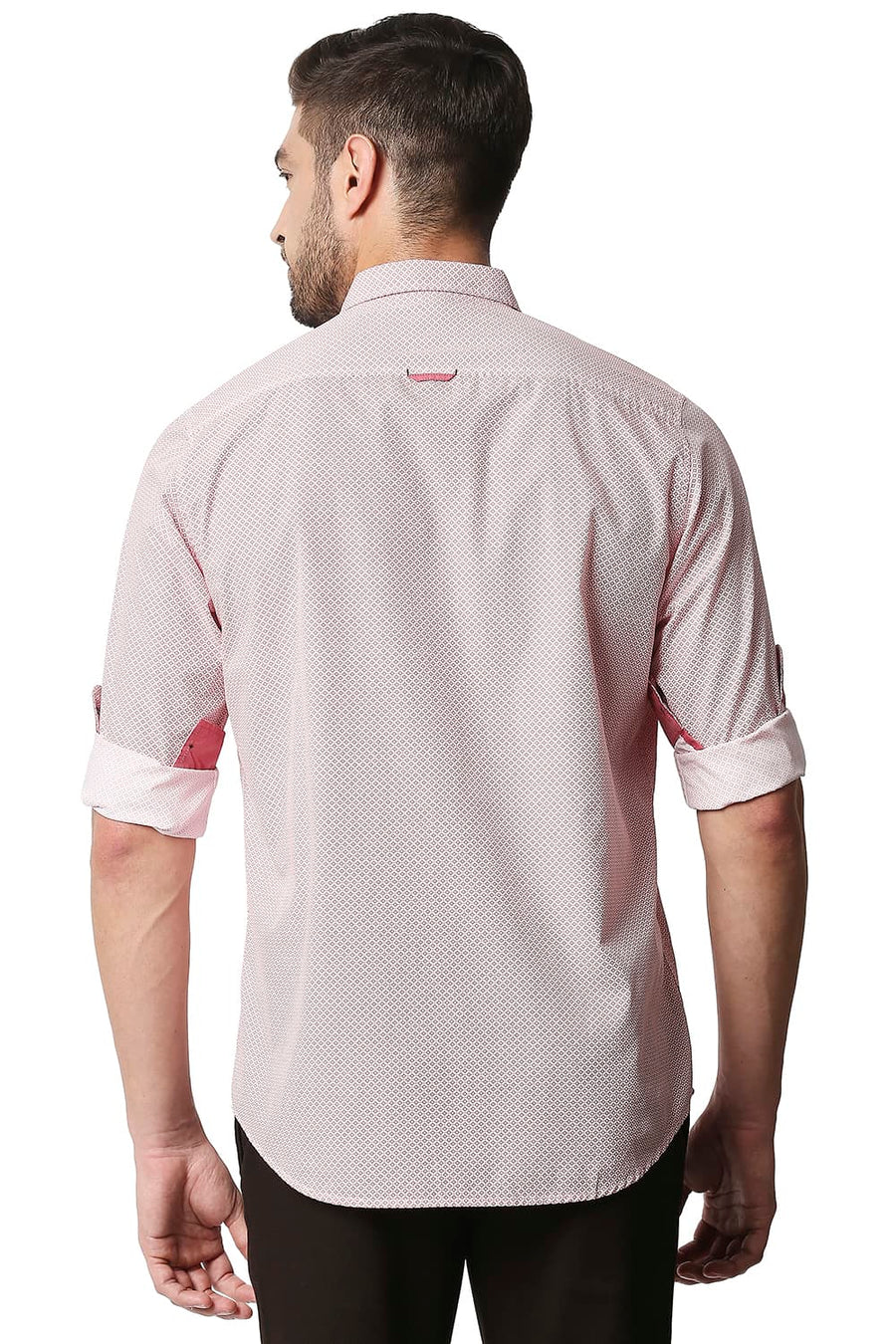 BASICS SLIM FIT ROCOCCO RED POPLIN PRINTED SHIRT
